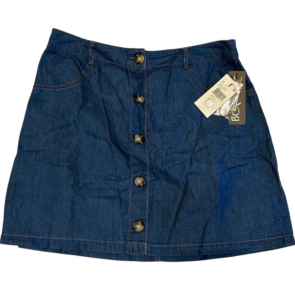 BCX Womens Denim Mini Skirt Button Front Blue A-Line Size 7 NWT 1053J47
